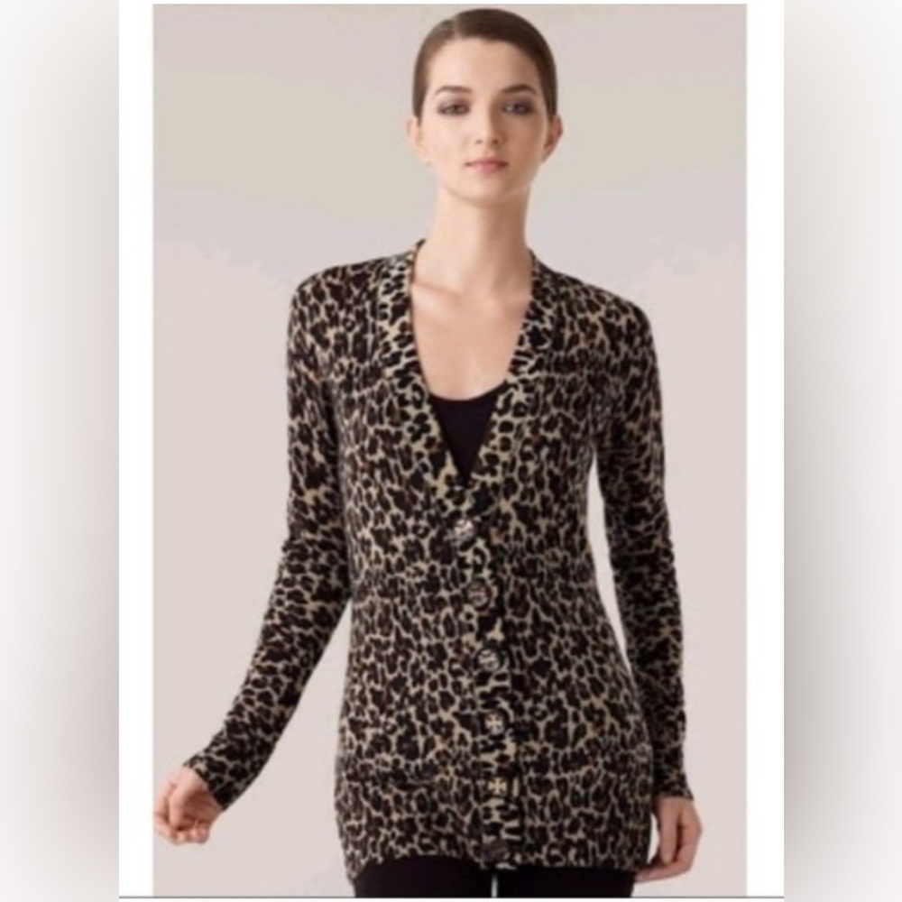 Tory Burch Ainsley Merino Wool Cheetah Print Cardigan